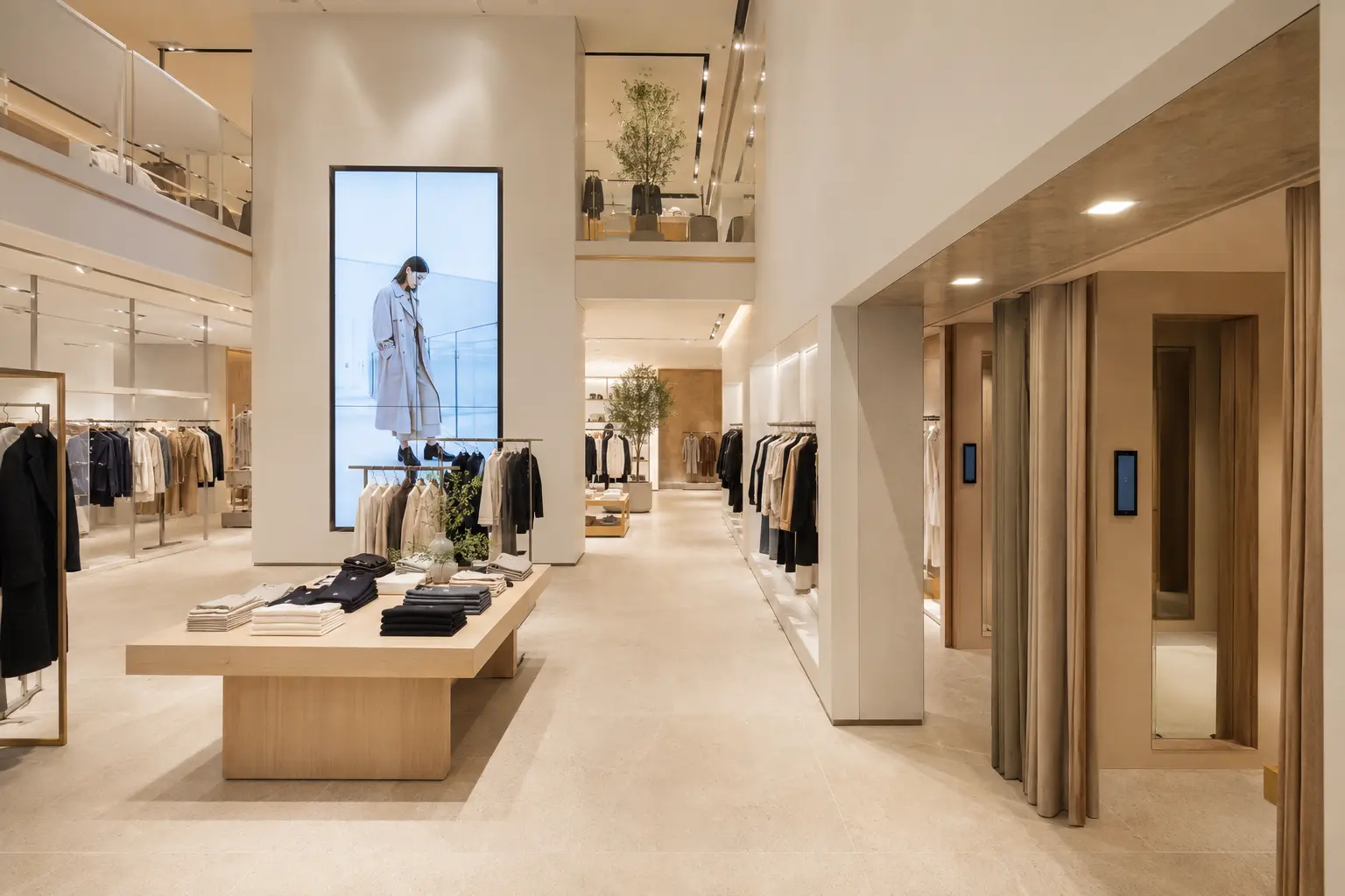 Representative fashion flagship with a digital display and fitting-room technology